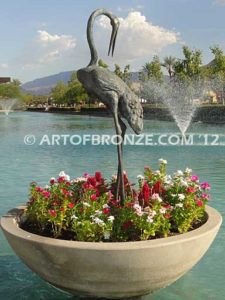 Serene Waters lost wax casting of three cranes for fountain