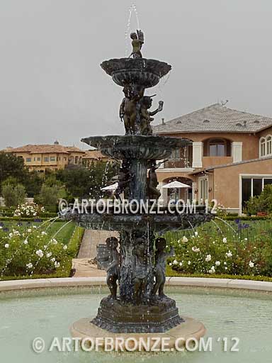 Triumvirate bronze cast monumental heroic Greek or Greco Roman tiered fountain Estate centerpiece