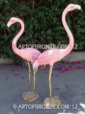 Tickled Pink lost wax casting of standing crane fountain for pool, pond or home