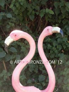 Tickled Pink lost wax casting of standing flamingos fountain for pool, pond or home