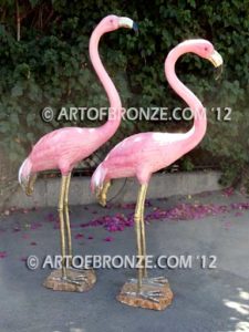 Tickled Pink lost wax casting of standing crane fountain for pool, pond or home