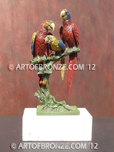Scarlet Macaws indoor décor macaw family on branch and marble base