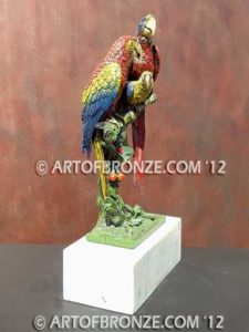 Scarlet Macaws indoor décor macaw parrot family on branch and marble base
