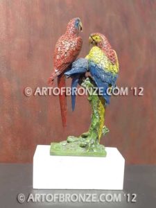 Scarlet Macaws indoor décor macaw parrot family on branch and marble base