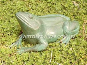 Sunshine Day bronze sculpture of resting frog for outdoor pond, pool or aquatic display