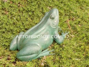 Sunshine Day bronze sculpture of resting frog for outdoor pond, pool or aquatic display