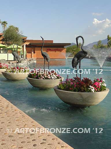 Serene Waters lost wax casting of pair of cranes for fountain