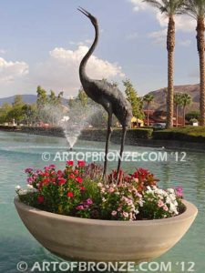 Serene Waters lost wax casting of three cranes for fountain