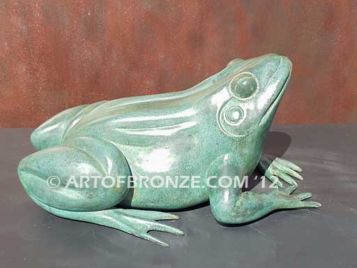 Sunshine Day bronze sculpture of resting frog for outdoor pond, pool or aquatic display