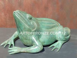 Sunshine Day bronze sculpture of resting frog for outdoor pond, pool or aquatic display