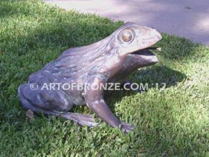 Bronze sculpture of resting frog for outdoor pond, pool or aquatic display