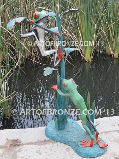 Jungle Gym two red-eyed tree frogs playing on branches for garden or outdoor display