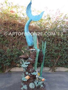 Bronze mermaid fine art sculpture holding oyster shell for pond, pool or aquatic display