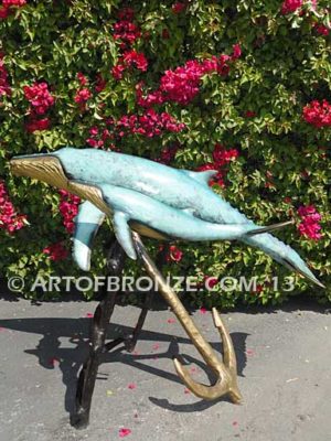 Anchor of the Heart marine art bronze sculpture whale, dolphin and shark monument