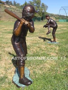 Championship Game both bronze sculpture of two baseball players hitting and pitching