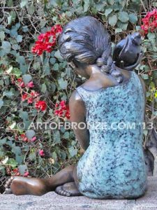 Ocean Sounds bronze sculpture for pool, garden or yard of young child holding conch shell