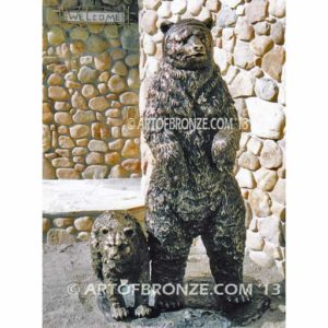 Friendly Encounter gallery quality standing bear with cub at front door entrance in Mammoth
