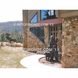Friendly Encounter gallery quality standing bear with cub at front door entrance in Mammoth