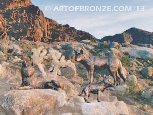 Coyote Family bronze coyote sculpture for Tradition Golf Club in La Quinta, CA
