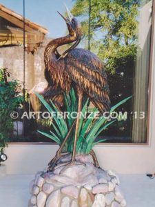 Marsh Royalty lost wax casting of pair of cranes for custom residence fountain