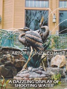 Marsh Royalty lost wax casting of pair of cranes for custom residence fountain