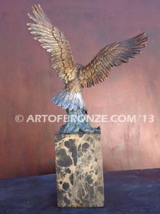 Bronze sculpture of flying bald eagle for indoor or outdoor display