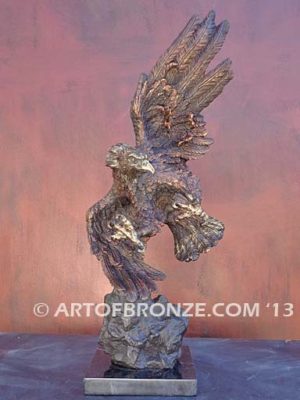 Bronze sculpture of bald eagle on custom marble base