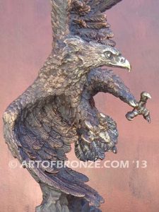 Bronze sculpture of bald eagle on custom marble base