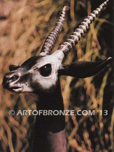 Gazelle lost wax high quality bronze cast outdoor standing gazelle with head turned and curved horns