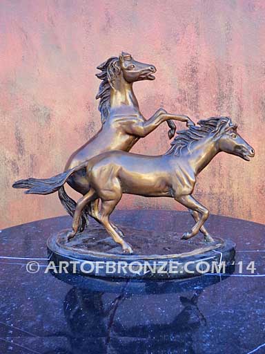 Air & Escape sculpture of playing mustang horses attached to base for home or office