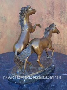 Air & Escape sculpture of playing mustang horses attached to base for indoor home or office