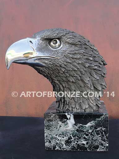 Stainless steel sculpture of eagle bust for indoor home or office corporate gift
