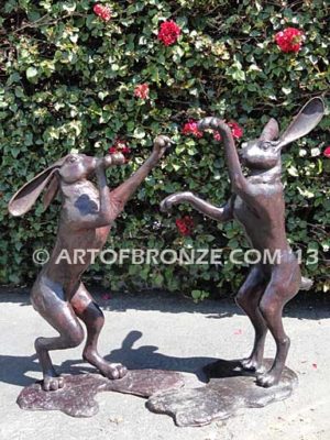 Boxing Hares high quality cast bronze rabbit and hare sculptures boxing each other