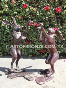 Boxing Hares high quality cast bronze rabbit and hare sculptures boxing each other