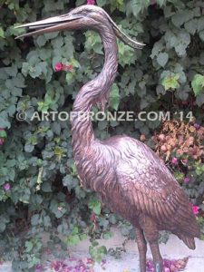 Still Life lost wax casting of standing crane fountain for pool, pond or home