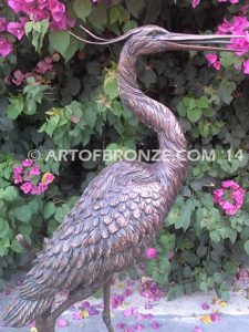 Still Life lost wax casting of standing crane fountain for pool, pond or home