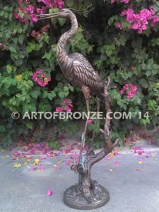 Still Life lost wax casting of standing crane fountain for pool, pond or home