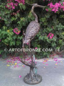 Still Life lost wax casting of standing crane fountain for pool, pond or home