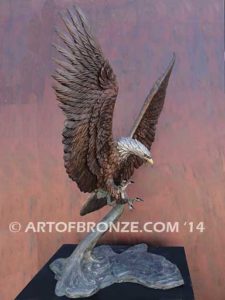 Bronze sculpture of flying bald eagle for indoor or outdoor display