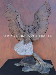 Bronze sculpture of flying bald eagle for indoor or outdoor display