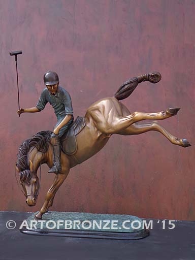 Change of Direction sculpture of polo player riding his leaping polo pony atop for indoor home or office