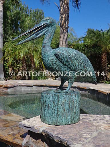 Fisherman bronze statue of tranquil pelican on bronze piling