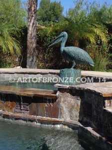 Fisherman bronze statue of tranquil pelican on bronze piling