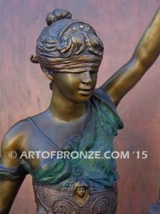 Blind Justice monumental bronze sculpture of Lady Justice holding scales for law firm or lawyers office