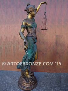 Blind Justice monumental bronze sculpture of Lady Justice holding scales for law firm or lawyers office