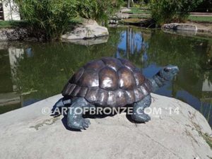 Great One sculpture of large bronze turtle that can spray water from mouth into fountain