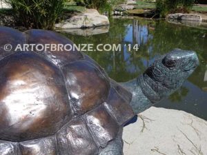 Great One sculpture of large bronze turtle that can spray water from mouth into fountain