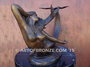 Sea Jewel Bronze mermaid fine art sculpture with seashell necklace for pond, pool or aquatic display