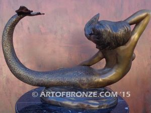 Sea Jewel Bronze mermaid fine art sculpture with seashell necklace for pond, pool or aquatic display