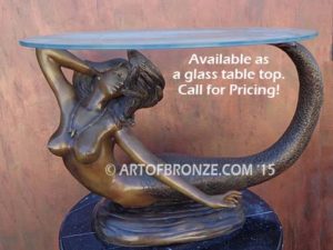 Sea Jewel Bronze mermaid fine art sculpture with seashell necklace for pond, pool or aquatic display